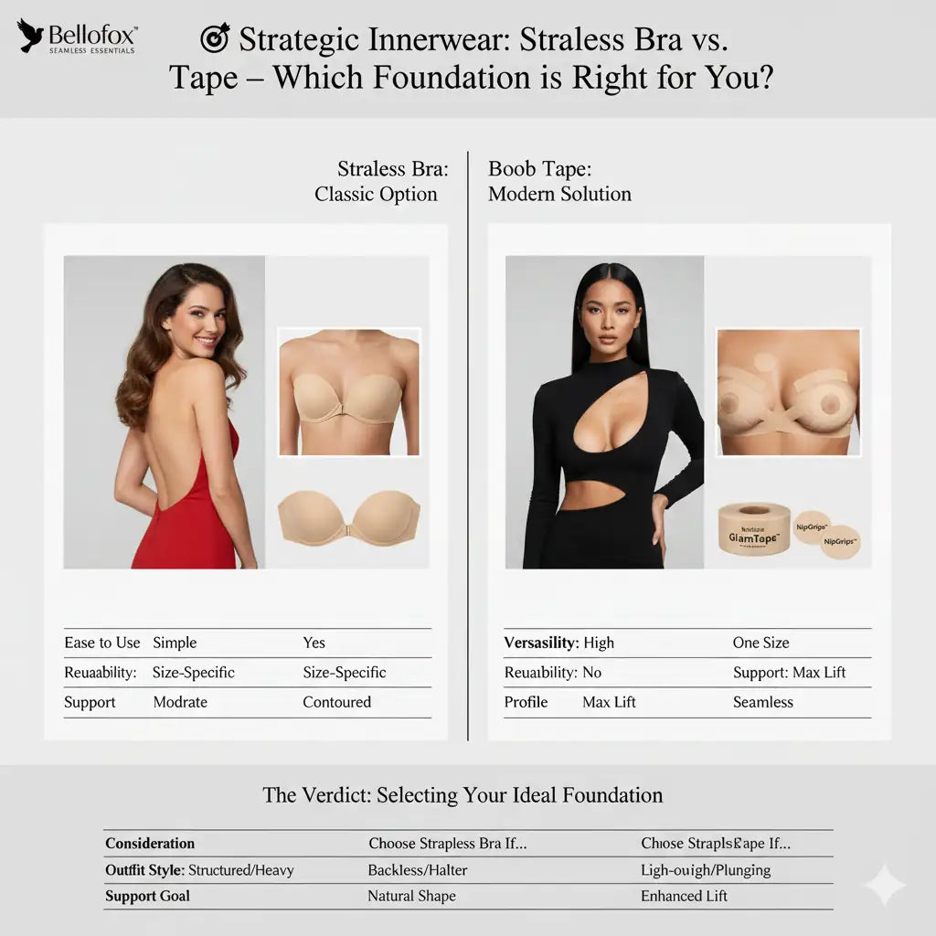 🎯 Strategic Innerwear: Strapless Bra vs. Boob Tape – Which Foundation is Right for You?