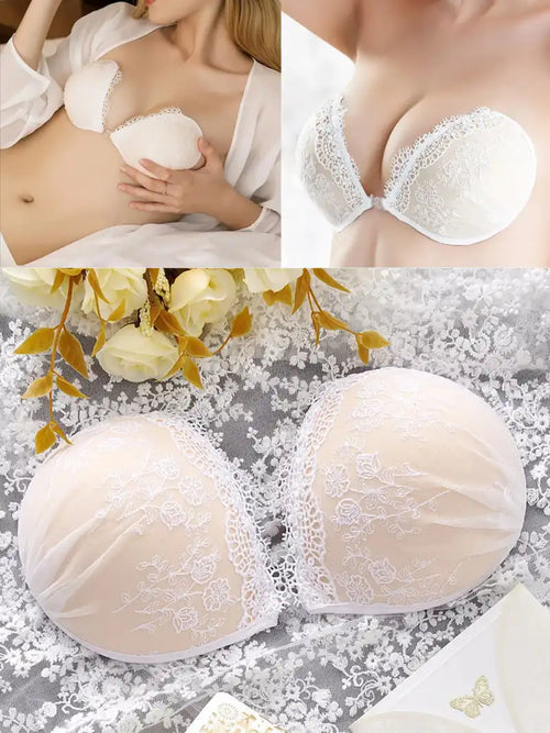 White Lace Push-Up Women's Bra Floral Invisible Bras