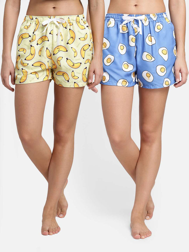 Bellofox Sunny Side Up & Bananas Shorts Set Of 2 Lounge Wear