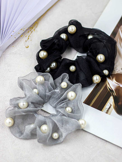 Rosaile Pearl Scrunchies Combo Pack of 2